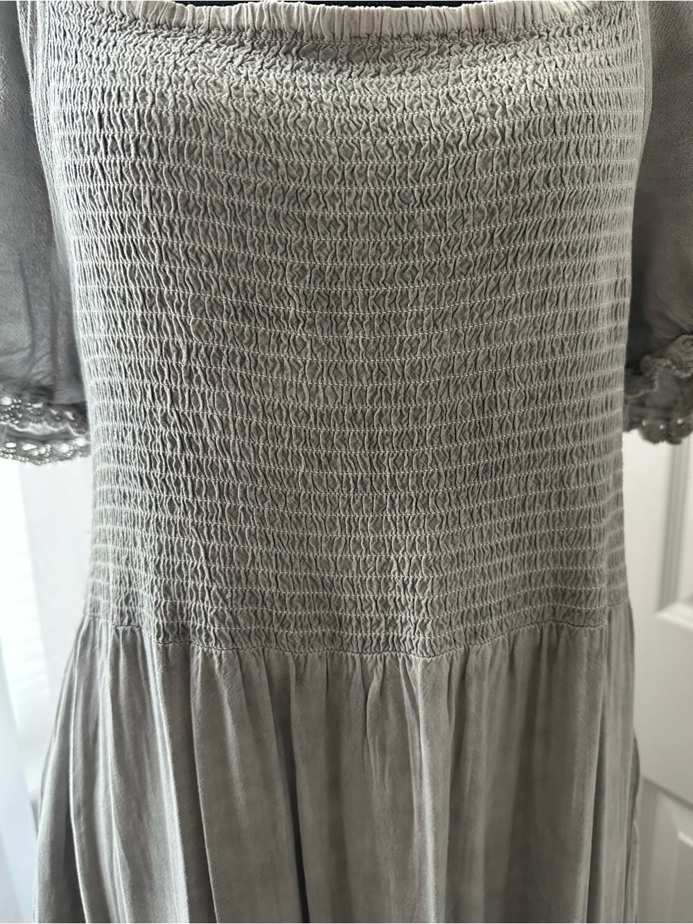 Young Threads Smocked Square-Neck Maxi Dress in Light Gray - Picture 2 of 7